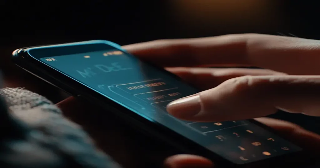 A close-up of a hand dialing a phone number on a modern smartphone with Mr Dee’s Electric Service logo in the background