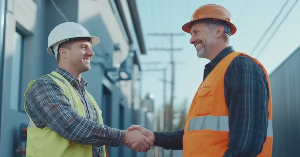 A satisfied customer shaking hands with a Mr Dee’s Electric Service electrician