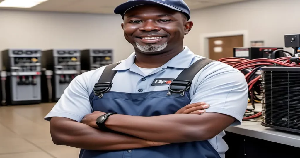 Mr Dee’s Electric Service technician ready to provide electrical safety inspections.