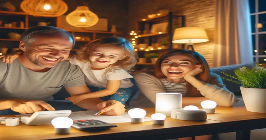 A family enjoying their well-lit home with energy-efficient lighting installed by Mr Dee’s Electric Service.