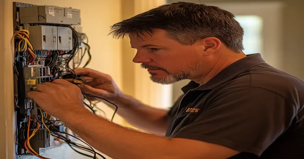 Electrician diagnosing a circuit breaker issue in Columbus, GA