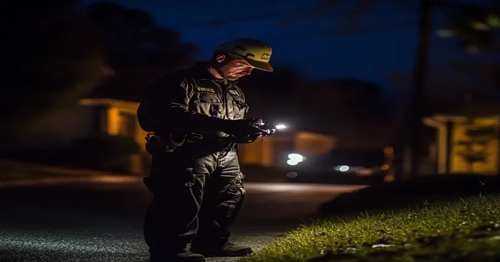 Electrician responding to a nighttime electrical emergency in Columbus, GA.