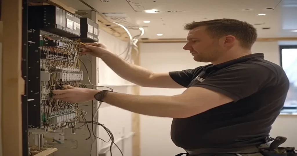 Electrician working on an electrical panel in Columbus, GA