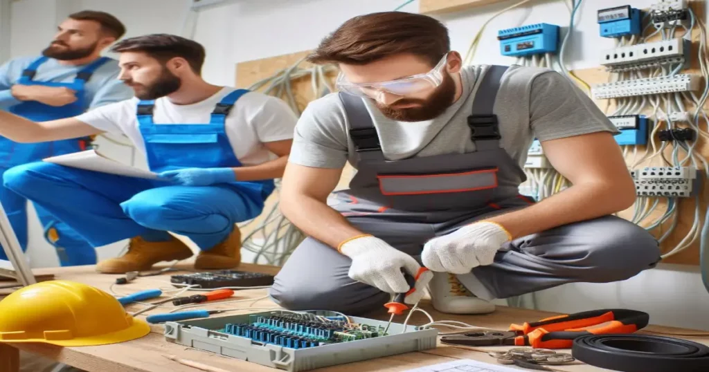 Licensed electricians from Mr Dee’s Electric Service working on a panel upgrade.