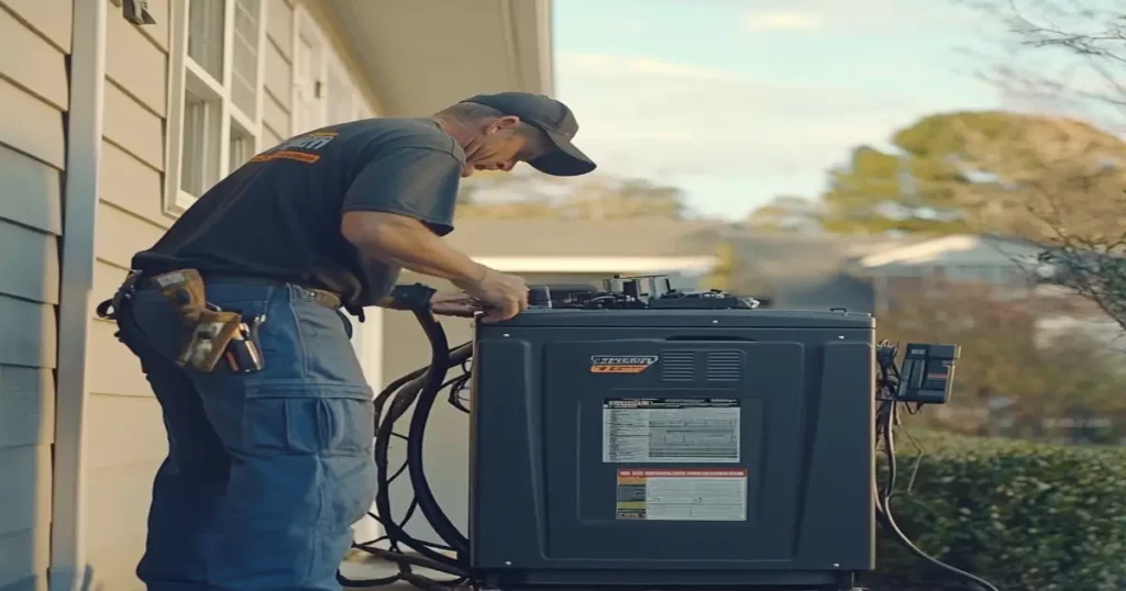 Technician installing a generator for backup power in Columbus, GA