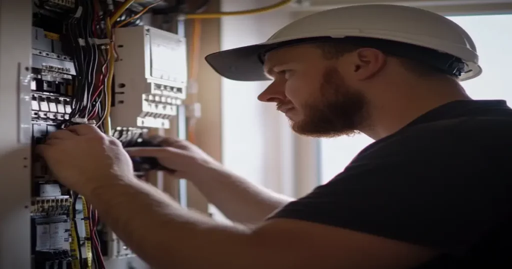 Electrician performing whole house rewiring to ensure the electrical system is up to date.