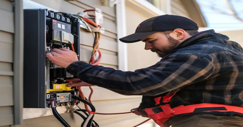 Electrician working on generator installation to ensure backup power.