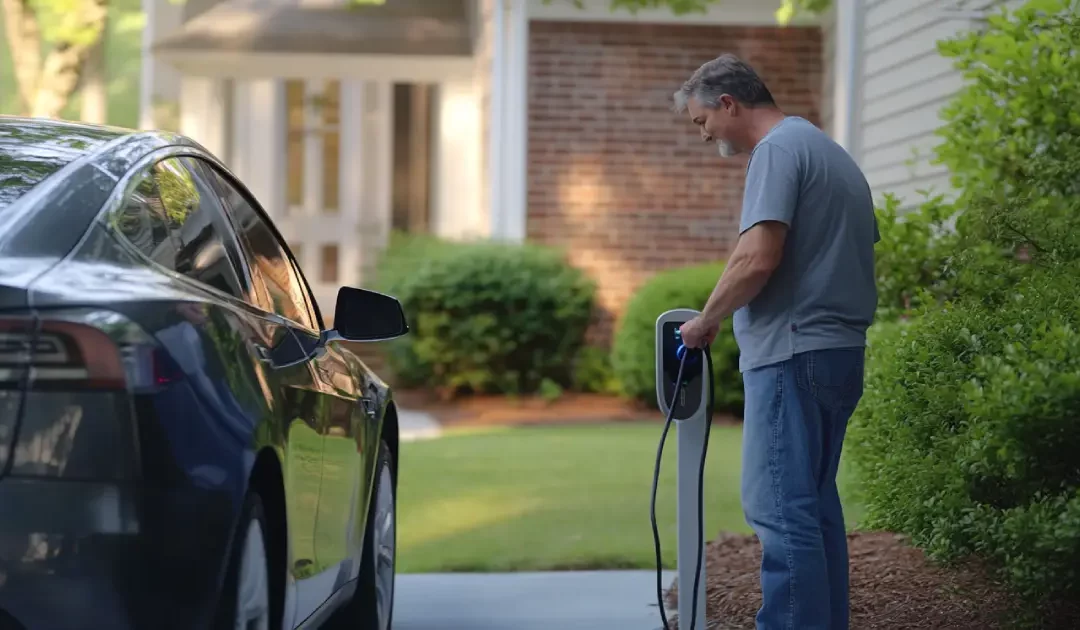 Licensed electrician installing a home EV charger in Stockbridge, Georgia