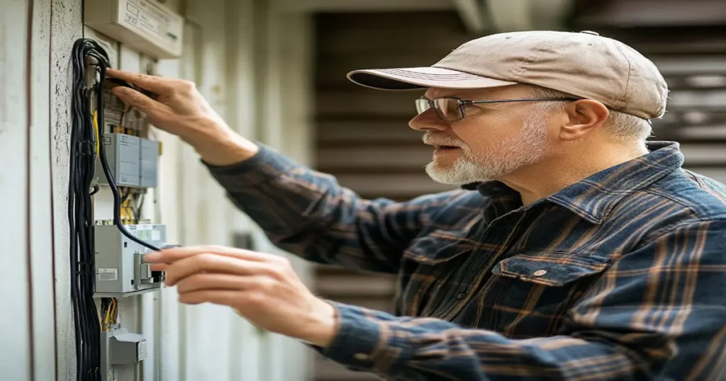 Homeowner evaluating an older panel’s amperage rating, expressing concern