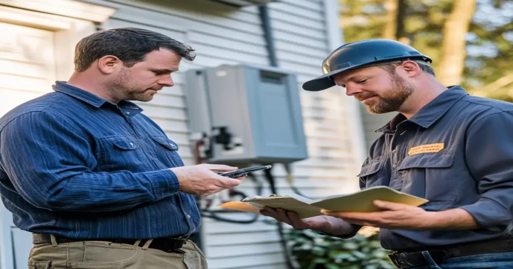 Electrician explaining Georgia electrical code to homeowner
