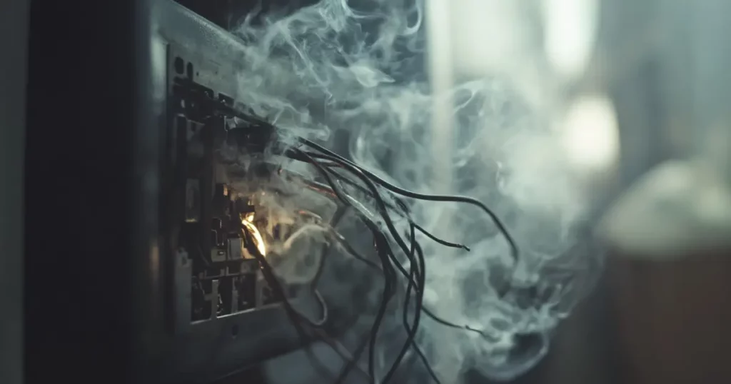 Faulty wiring sparking inside overloaded box
