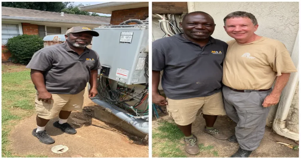 Mr Dee’s Electric technician with Atlanta homeowner after a successful service