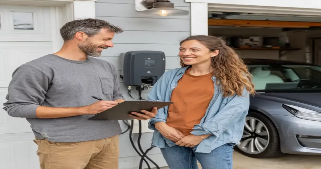 Family using EV charger installed at home in Leesburg GA